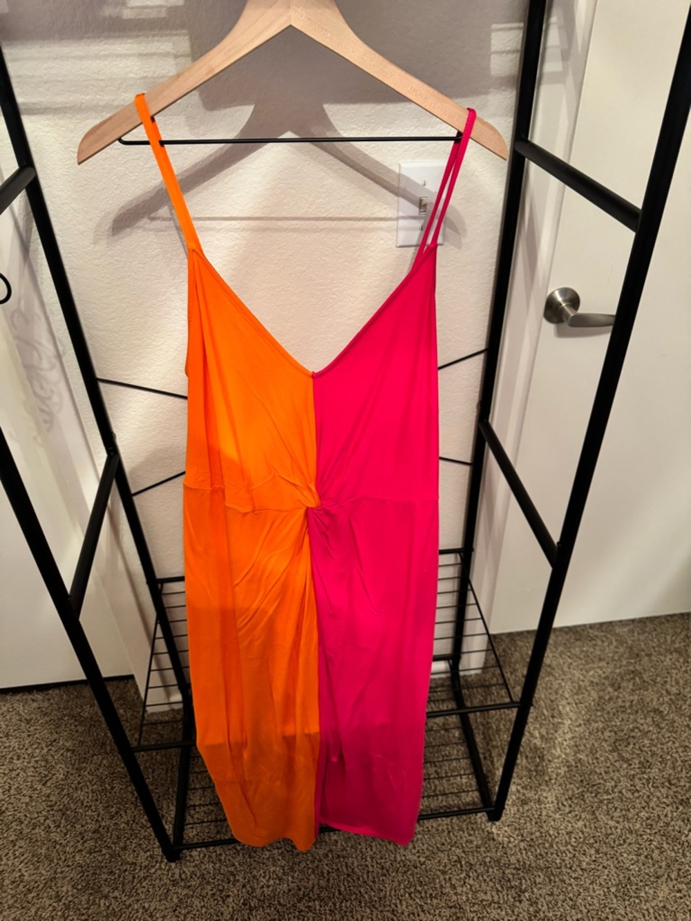 Ava & Viv Two-Tone Orange and Hot Pink Midi Dress